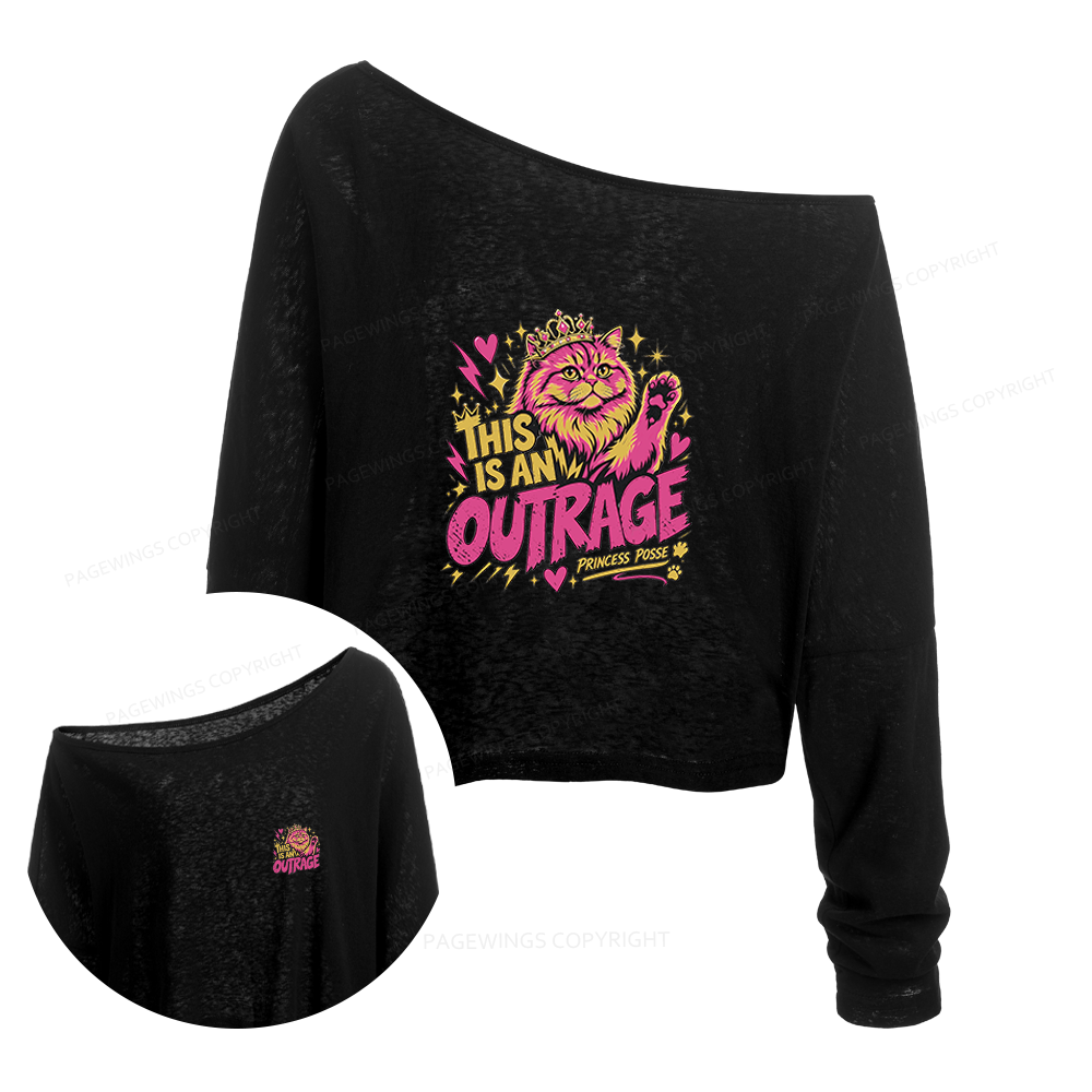 Pagewings This Is An Outrage Slouchy Long Sleeve Off Shoulder T-shirt