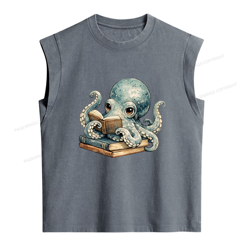 Pagewings Octopus Book Lover Women's Washed Tank Top