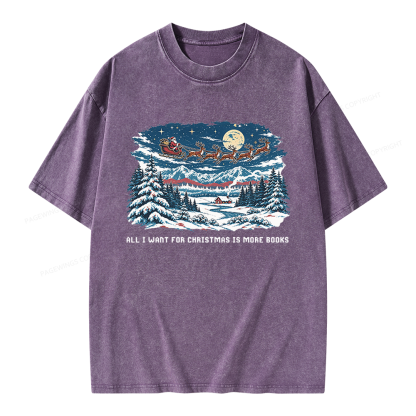 Pagewings All I Want For Christmas is More Books Unisex Washed T-shirt