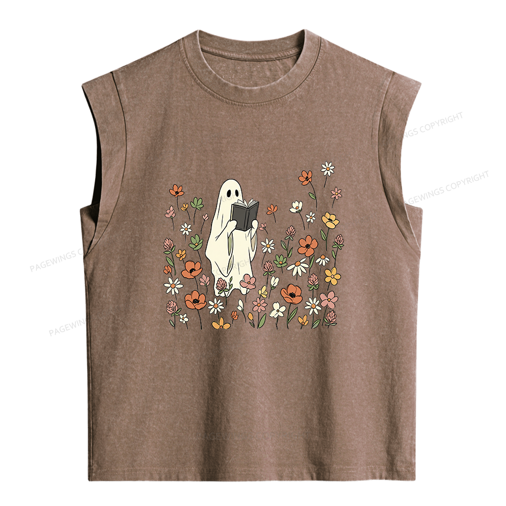 Pagewings Reading Ghost  Women's Washed Tank Top