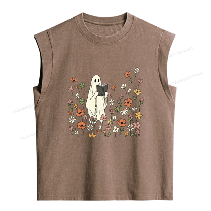 Pagewings Reading Ghost  Women's Washed Tank Top
