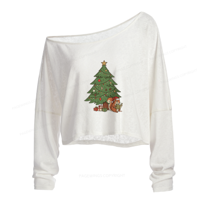 Pagewings Christmas Reading Slouchy Long Sleeve Off Shoulder T-shirt