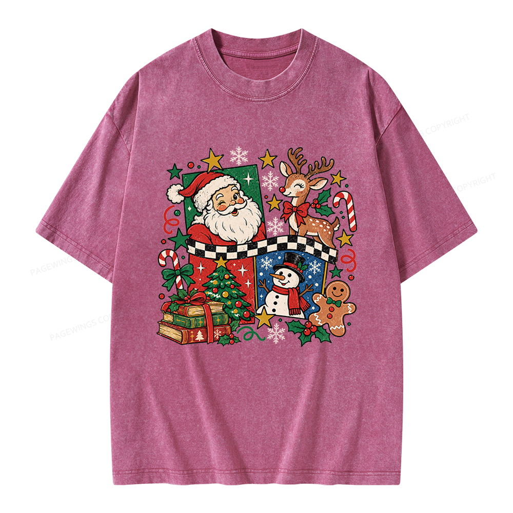 Pagewings Santa and Friends Unisex Washed T-shirt