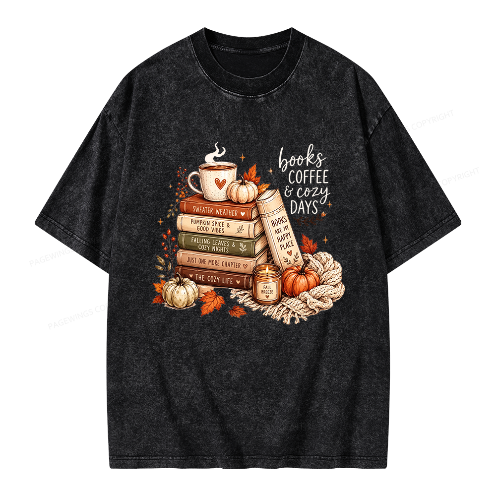 Pagewings Fall Bookish Unisex Washed T-shirt