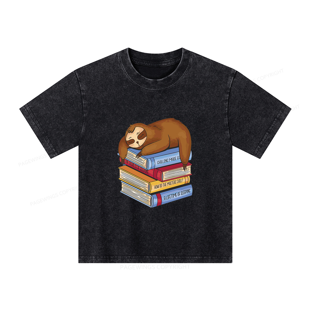 Pagewings Sloth And Book Unisex Kids Washed T-shirt