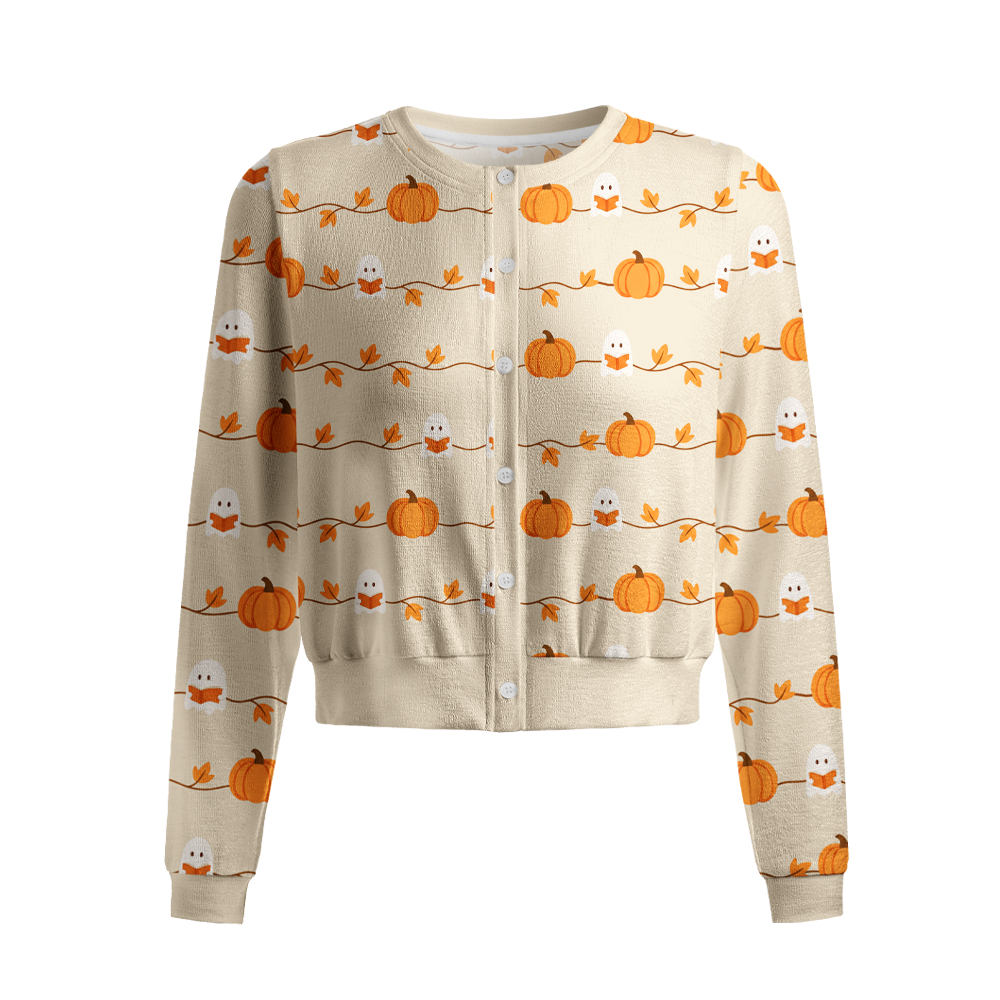 Pagewings Ghosts Love Reading Crew Neck Cardigan Sweaters