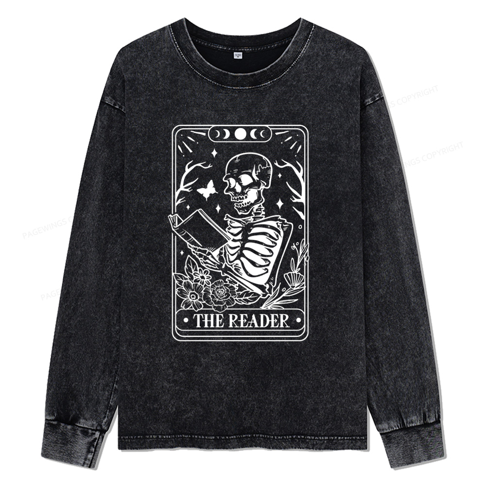 Pagewings Halloween The Reader Tarot Card Unisex Washed Long Sleeve T-shirt