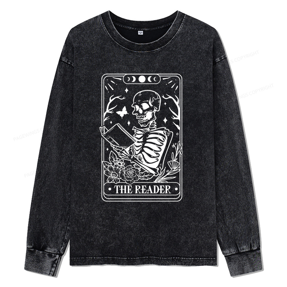 Pagewings Halloween The Reader Tarot Card Unisex Washed Long Sleeve T-shirt