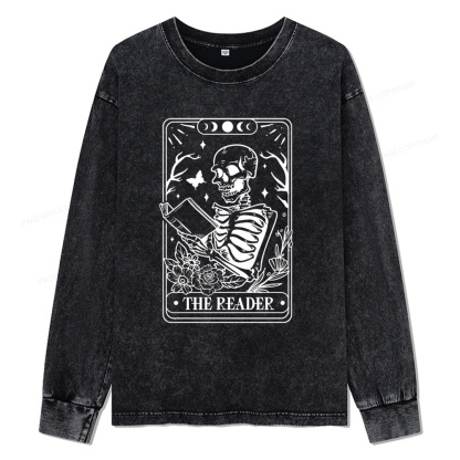 Pagewings Halloween The Reader Tarot Card Unisex Washed Long Sleeve T-shirt