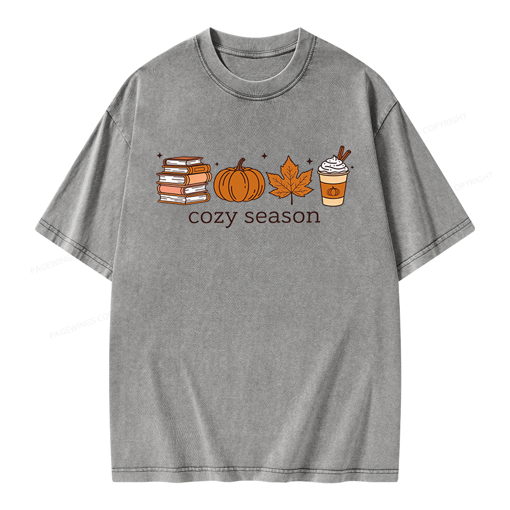 Pagewings Cozy Season Book Lover Unisex Washed T-shirt