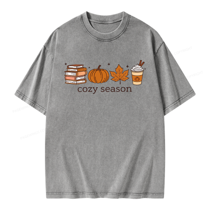Pagewings Cozy Season Book Lover Unisex Washed T-shirt