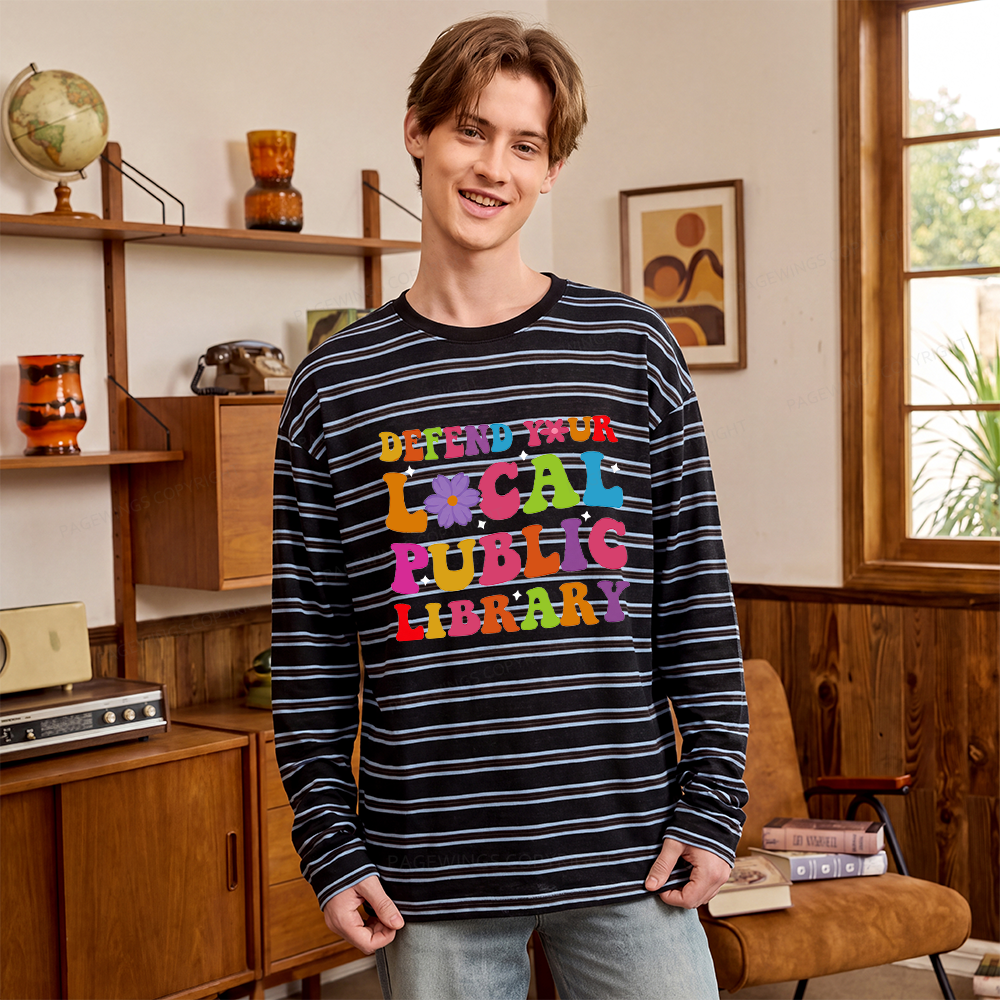 Pagewing Defend Your Local Public Library Unisex Striped Long Sleeve T-Shirt