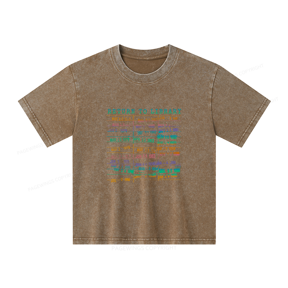 Pagewings Vintage Library Rainbow Unisex Kids Washed T-shirt