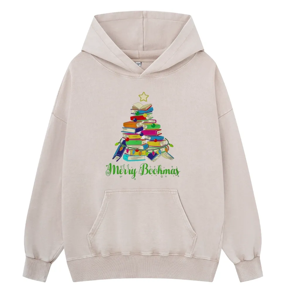 Pagewings Book Christmas Tree Unisex Washed Hoodie