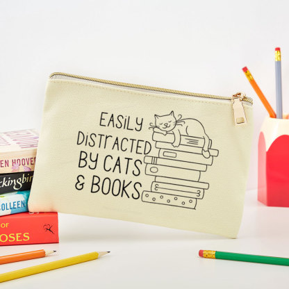 Pagewings Easily Distracted By Cats and Books Pouch