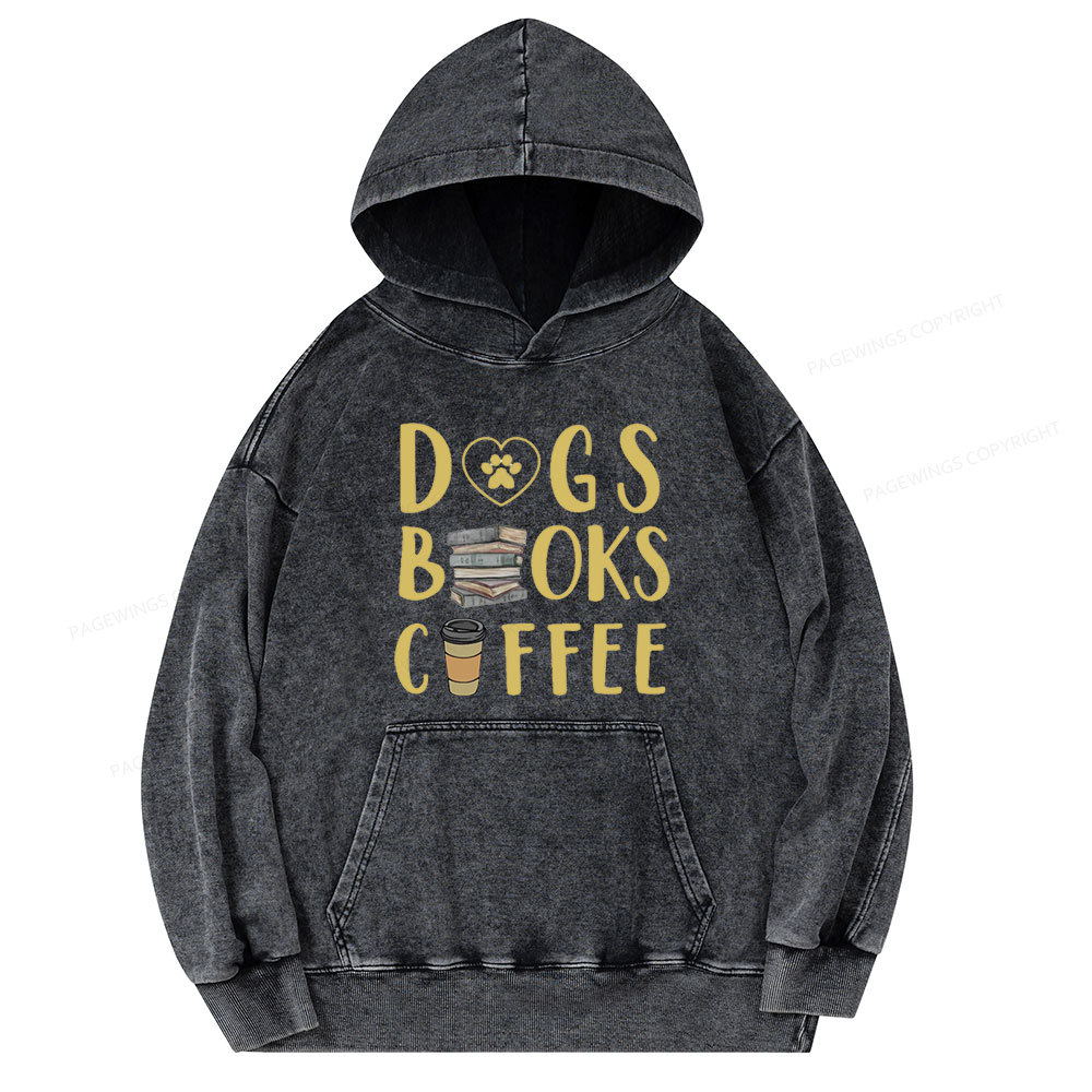 Pagewing Dogs, Books, Coffee Unisex Washed Hoodie