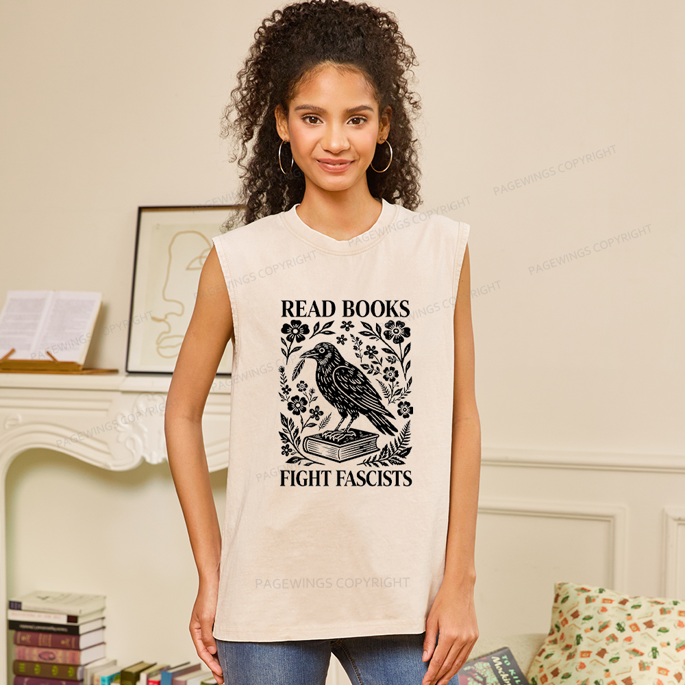 Pagewings Read Books Fight Fascists Unisex Washed Tank Top