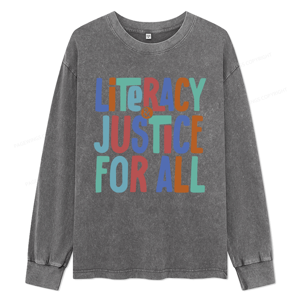 pagewings Reading Book Club Shirt Unisex Washed Long Sleeve T-shirt