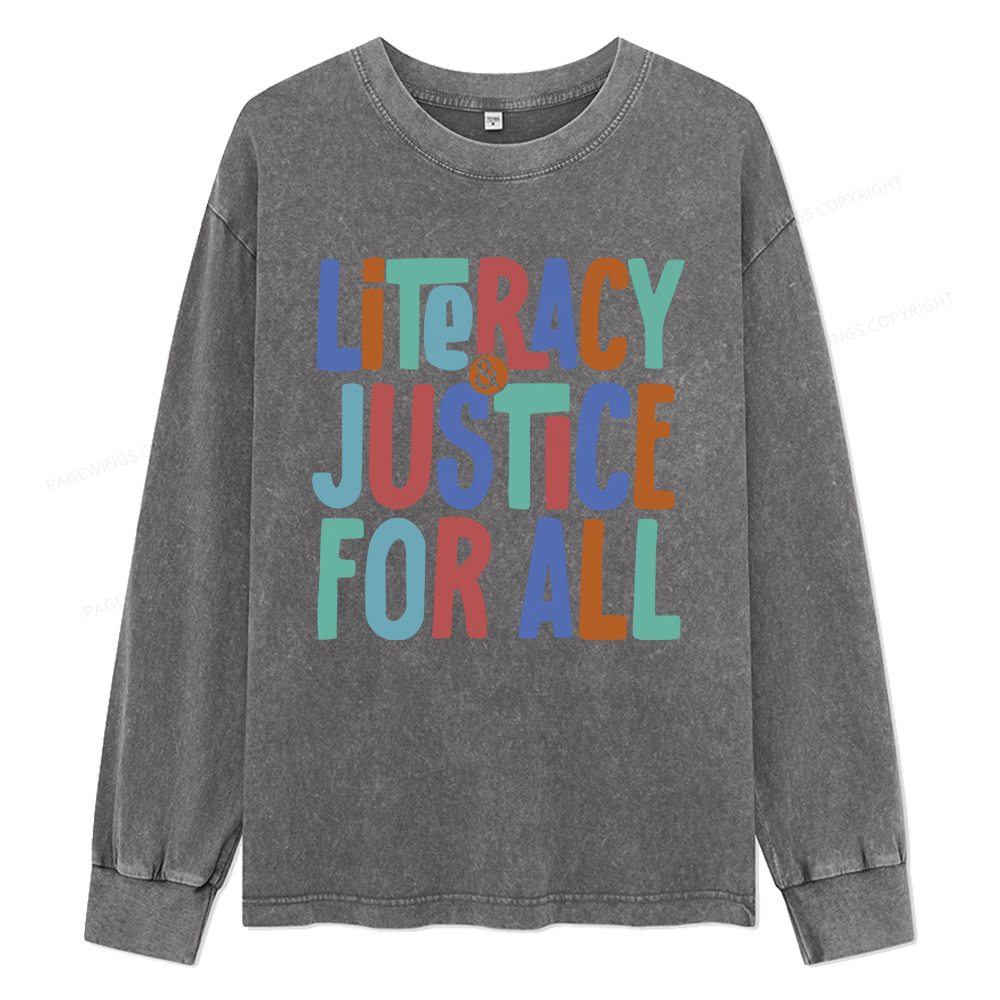 pagewings Reading Book Club Shirt Unisex Washed Long Sleeve T-shirt