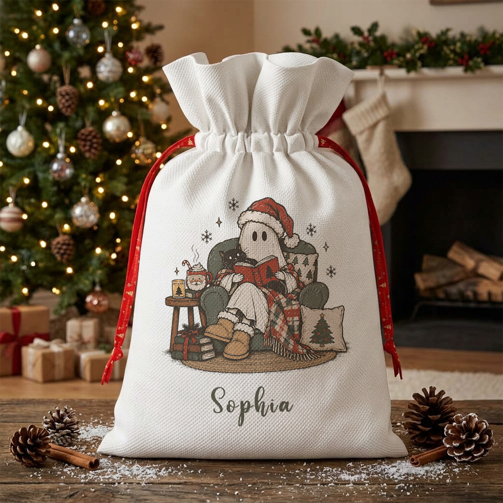 Pagewings Personalized Christmas Ghost Reading Christmas Santa Sack