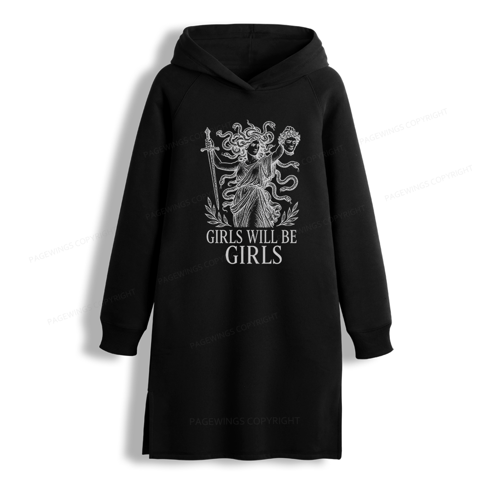 Pagewings Girls Will Be Girls Side-Slit Fleece Hoodie Dress