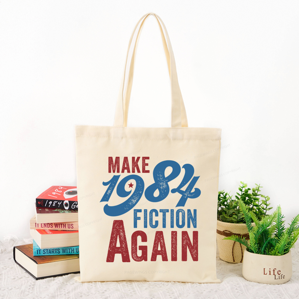Pagewing Make 1984 Fiction Again Solid and Distressed Tote Bag