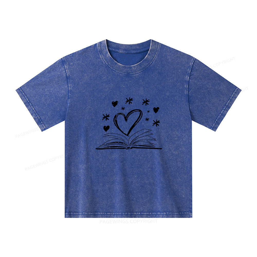 Pagewings Bookworm Librarian Valentines Day Book Unisex Kids Washed T-shirt