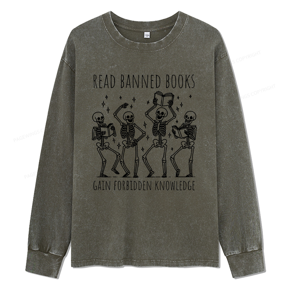 Pagewings Reading Books Tee Book Lover Gift Unisex Washed Long Sleeve T-shirt