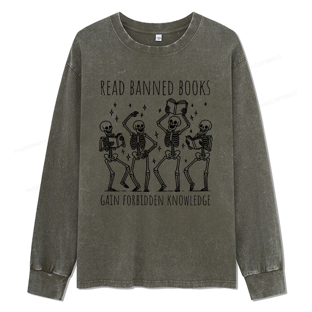 Pagewings Reading Books Tee Book Lover Gift Unisex Washed Long Sleeve T-shirt
