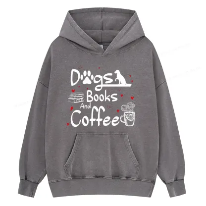 Pagewings  Dogs Books And Coffee Unisex Washed Hoodie