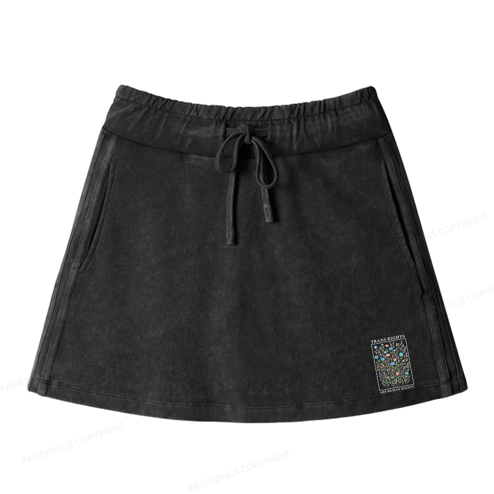 Pagewings Trans Rights Are Human Rights Women Drawstring Washed Mini Skirts