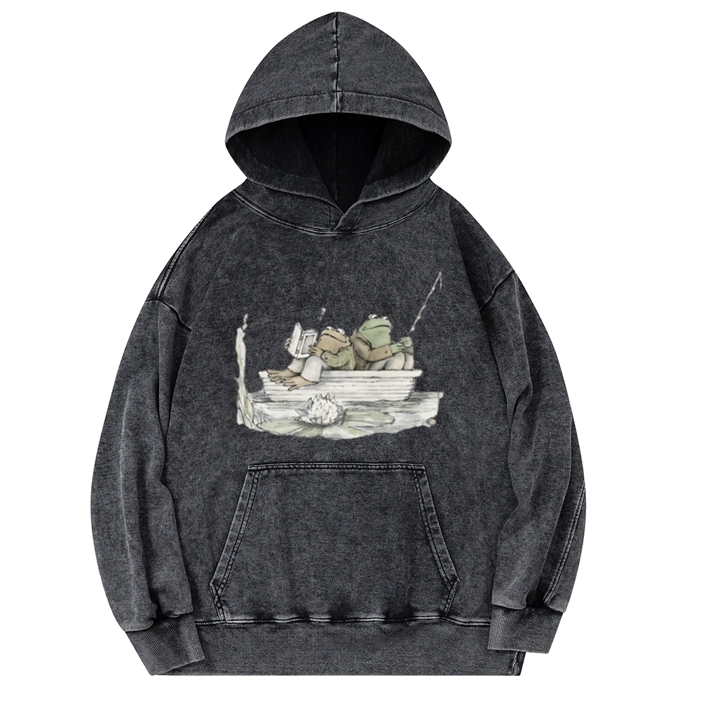 Pagewings Frog Reading Unisex Washed Hoodie