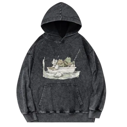 Pagewings Frog Reading Unisex Washed Hoodie