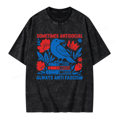 Pagewings Anti Fascism Unisex Washed T-shirt