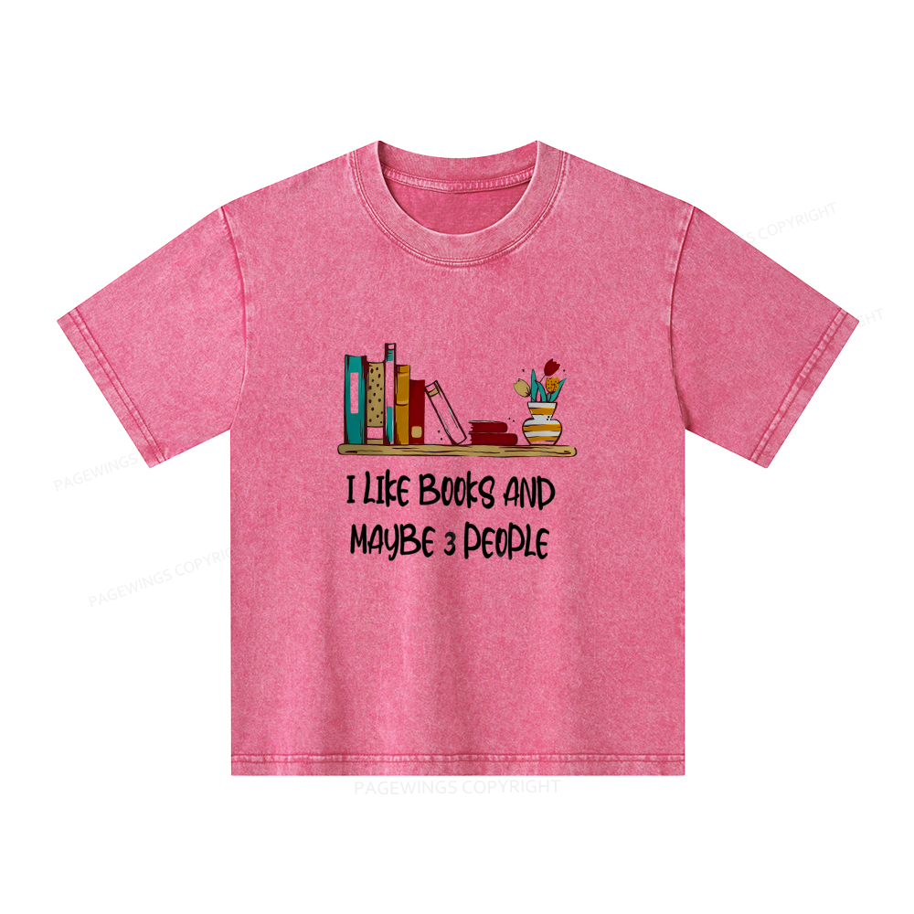 Pagewings I Like Books World Unisex Kids Washed T-shirt
