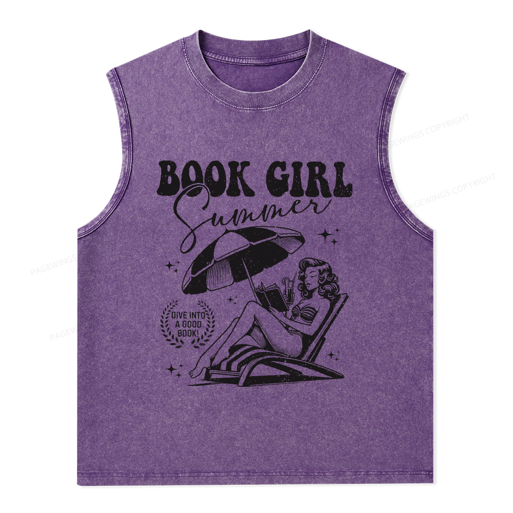 Pagewings Book Girl Summer Unisex Washed Tank Top
