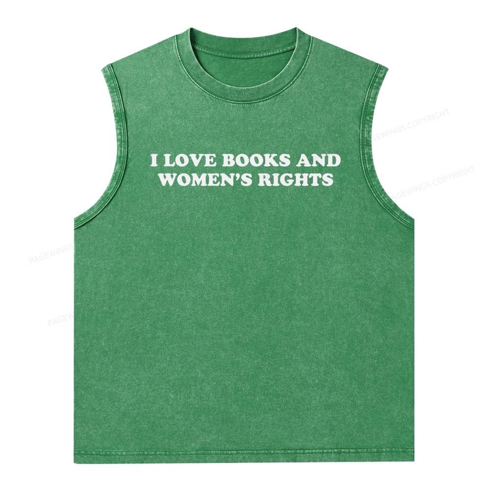 Pagewings I Love Books And Women's Rights Unisex Washed Tank Top