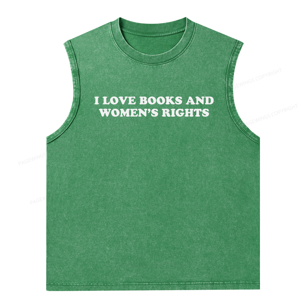 Pagewings I Love Books And Women's Rights Unisex Washed Tank Top