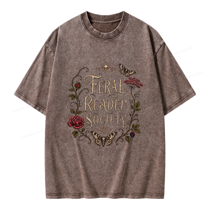 Pagewings Feral Reader Society Unisex Washed T-shirt