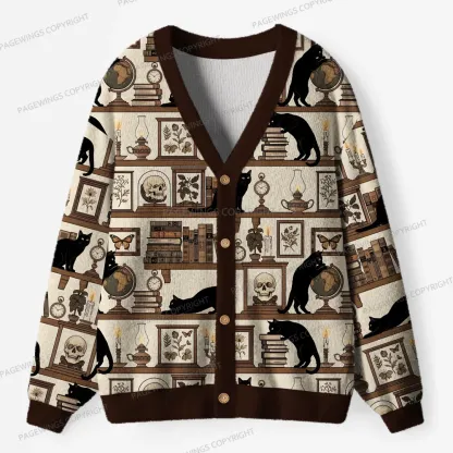 Pagewings Cats And Books Cardigan Unisex Ugly Cardigan Sweaters