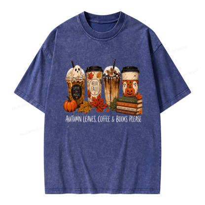 Pagewings Halloween Coffee Books Unisex Washed T-shirt