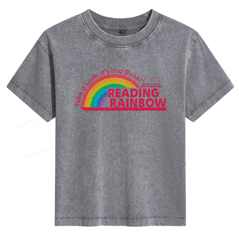 Pagewings Reading With Rainbow Women's Washed T-shirt