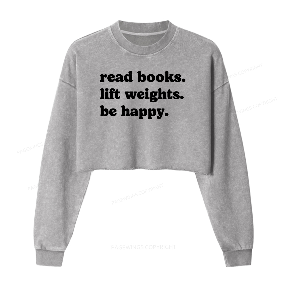 Pagewings Book Lover Gym Washed Crop Sweatshirt