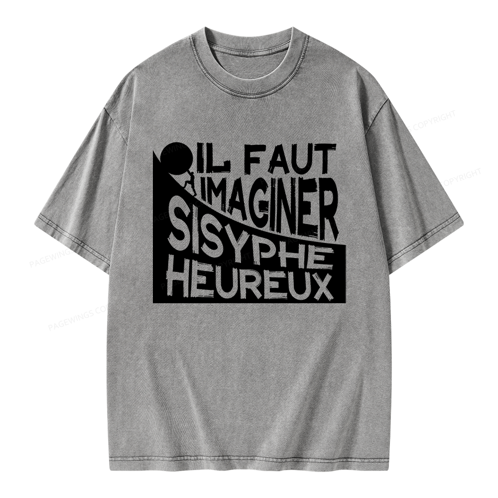 Pagewings Sisyphus Happy Unisex Washed T-shirt