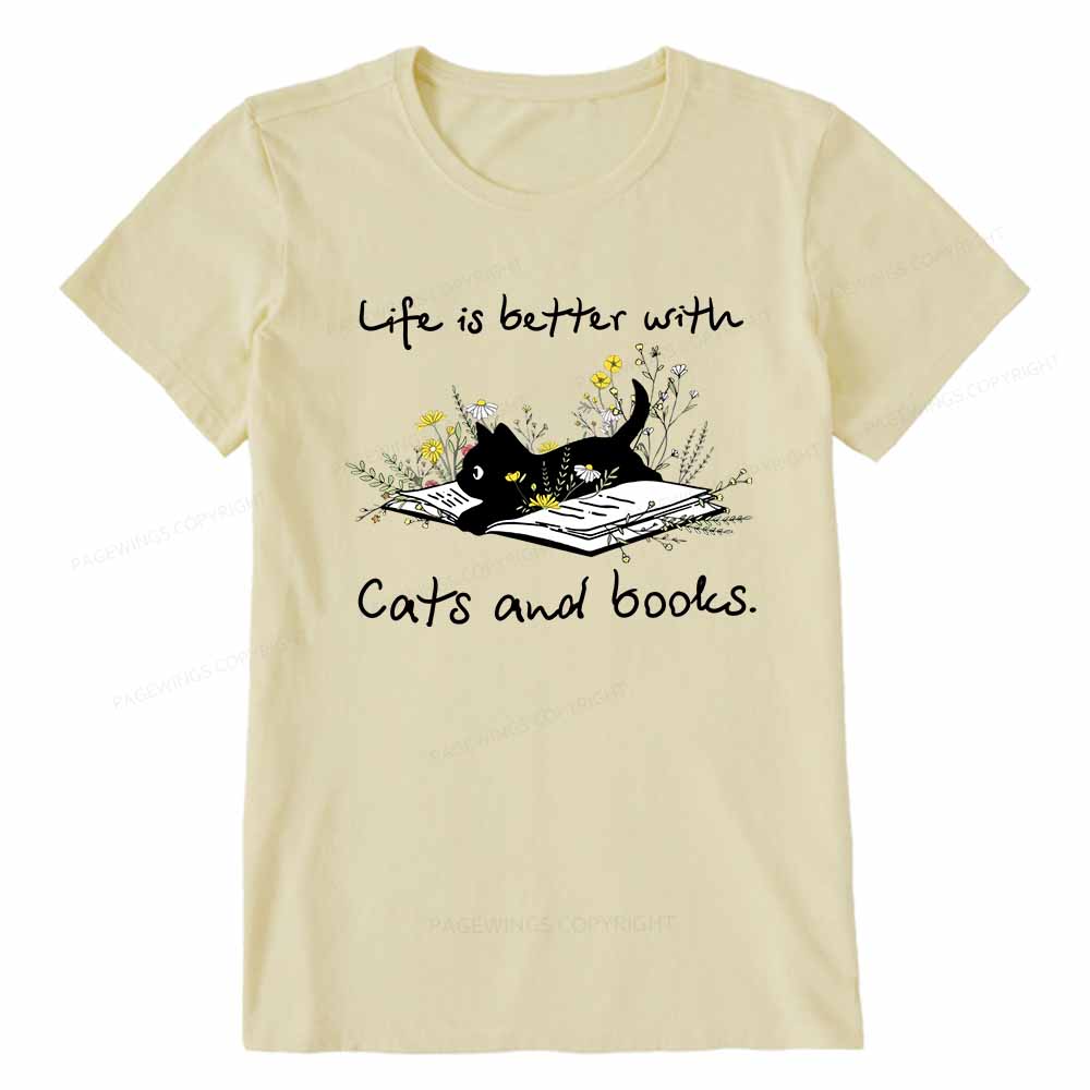 Pagewings Life Is Better With Cats And Books Unisex Classic T-shirt