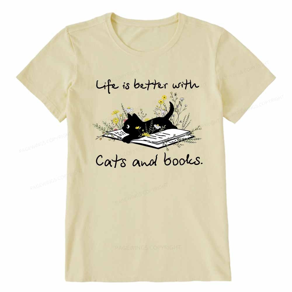 Pagewings Life Is Better With Cats And Books Unisex Classic T-shirt