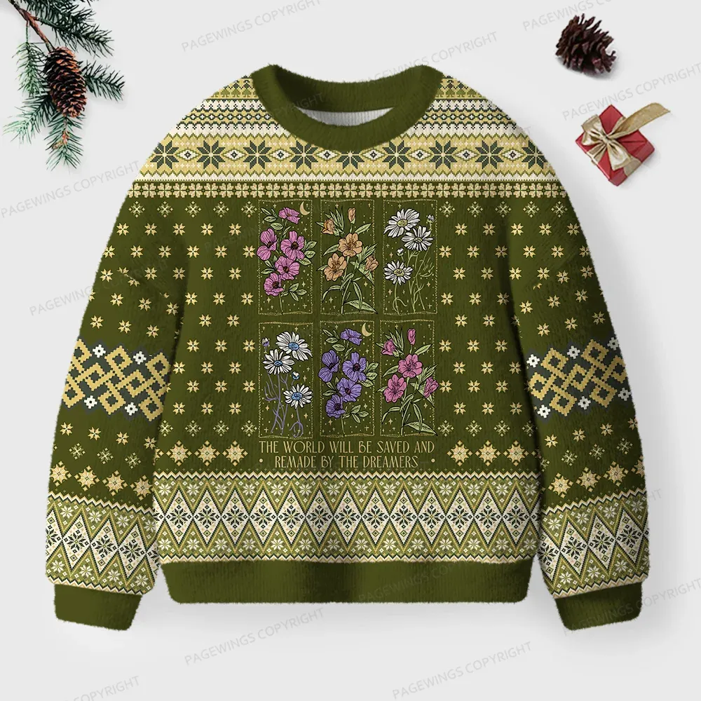 Pagewings The World Will Be Saved Unisex Ugly Knit Sweatshirt