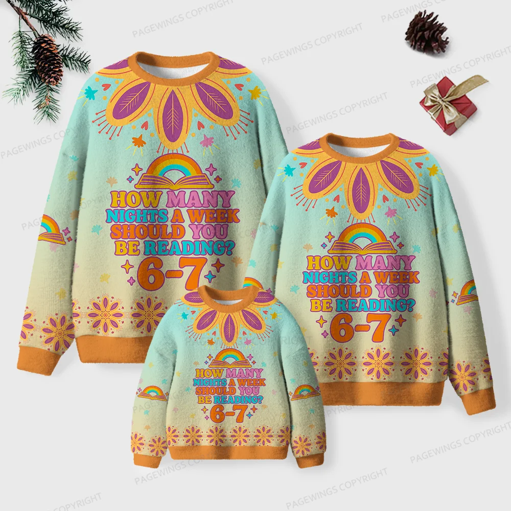 Pagewings How Many Nights A Week Should You Be Reading Unisex Ugly Knit Sweatshirt