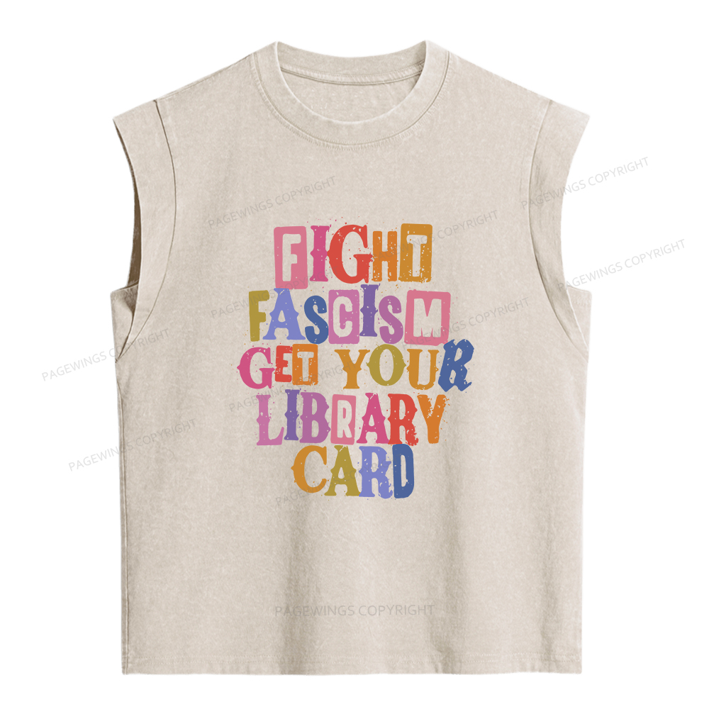 Pagewings Get Your Library Card Women's Washed Tank Top