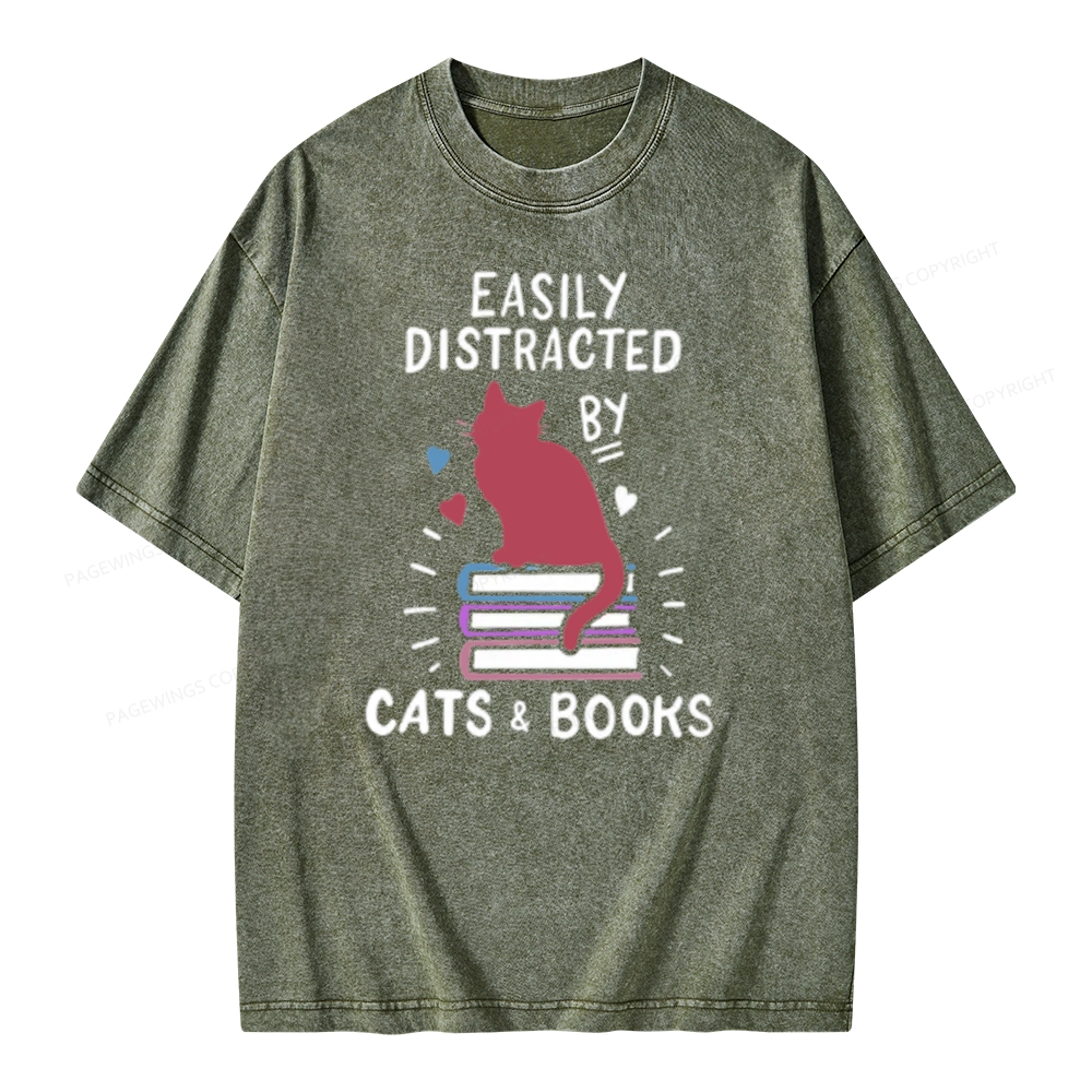 Pagewing Book Fun Cat Book Funny Unisex Washed T-shirt
